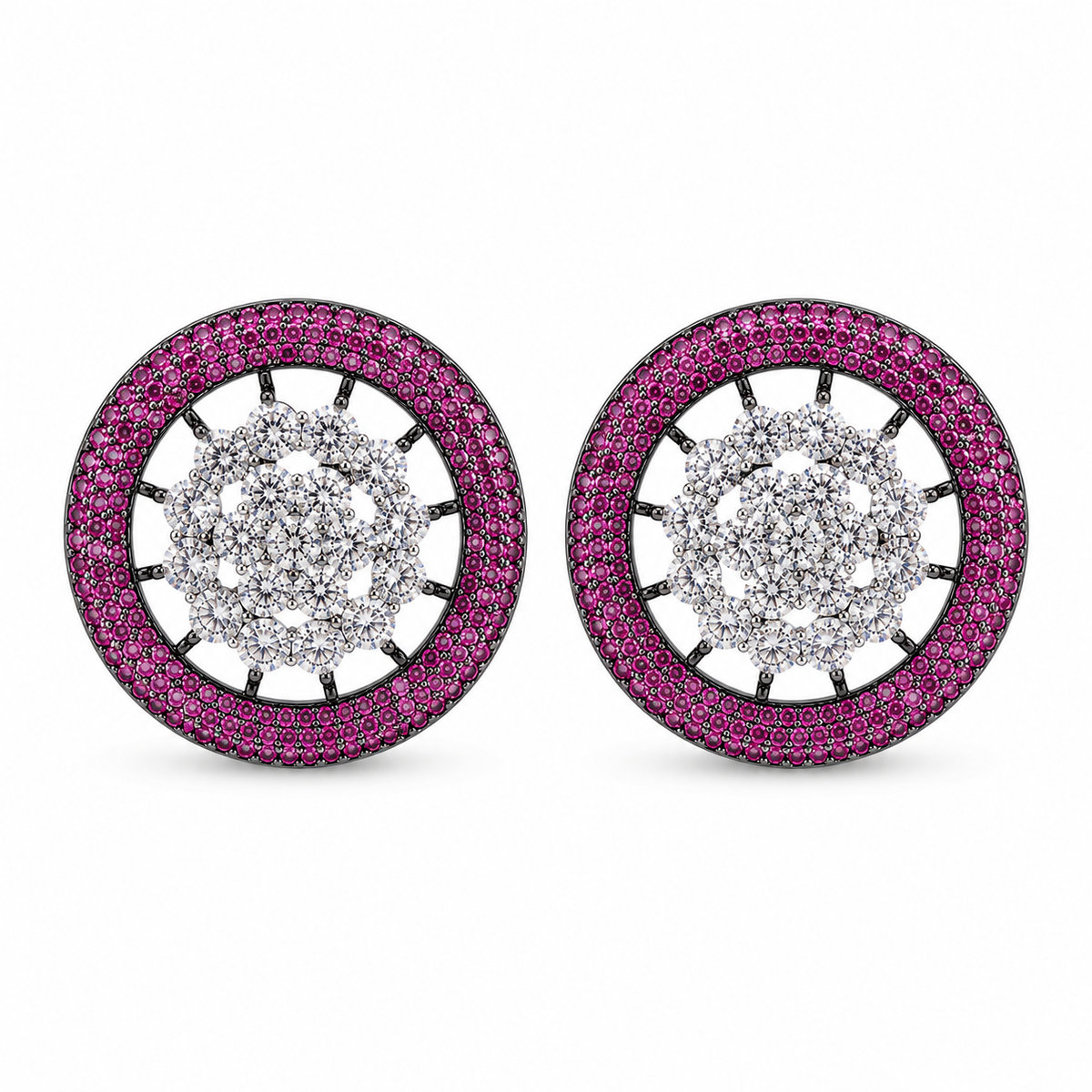 Nano Openwork Wheel Stud Earrings, Black Rhodium finish