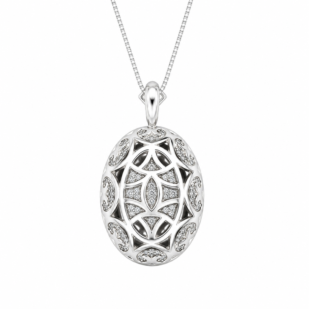 Diana Grey Crystal Oval Halo Pendant Necklace, Rhodium finish