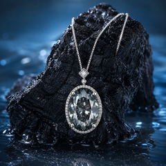 Diana Grey Crystal Oval Halo Pendant Necklace, Rhodium finish