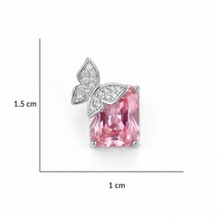 Purple Butterfly Emerald-Cut Stud Earrings – Silver-Tone CZ Pave Studs