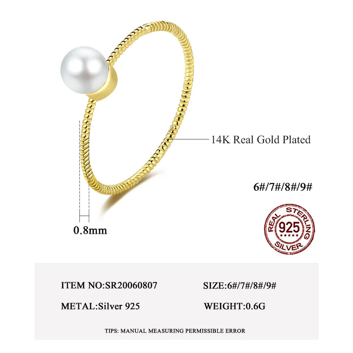 Classic pearl gold plated silver ring for women