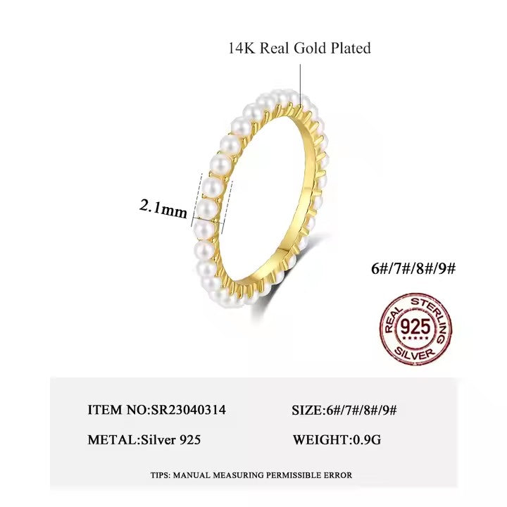 classy flat pearl silver ring for women