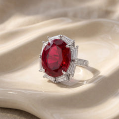 Noctis ruby red oval cocktail ring for women, rhodium finish - RANGREZ (image 1)