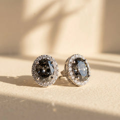 Diana grey crystal oval halo stud earrings for women, rhodium - RANGREZ (image 2)