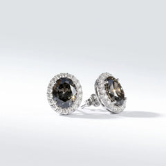 Diana grey crystal oval halo stud earrings for women, rhodium - RANGREZ (image 1)