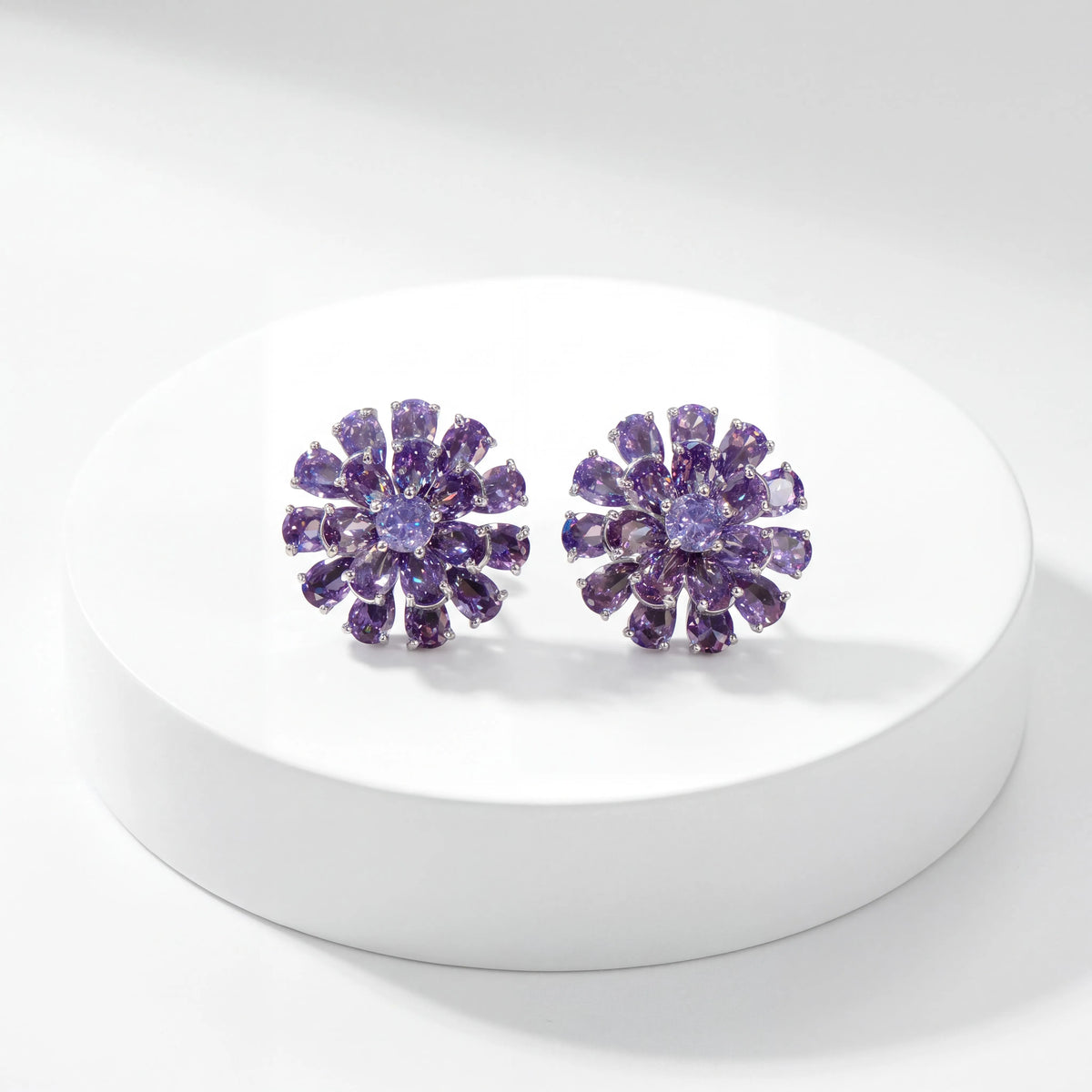 Purple daisy flower crystal stud earrings for women - RANGREZ (image 1)