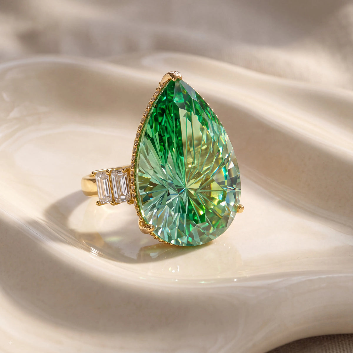 Pear crystal solitaire cocktail ring for women, gold finish - RANGREZ (image 5)