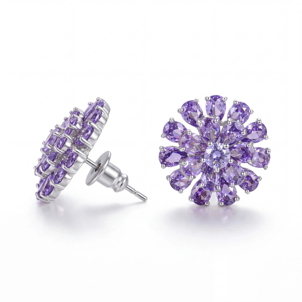 Purple daisy flower crystal stud earrings for women - RANGREZ (image 3)