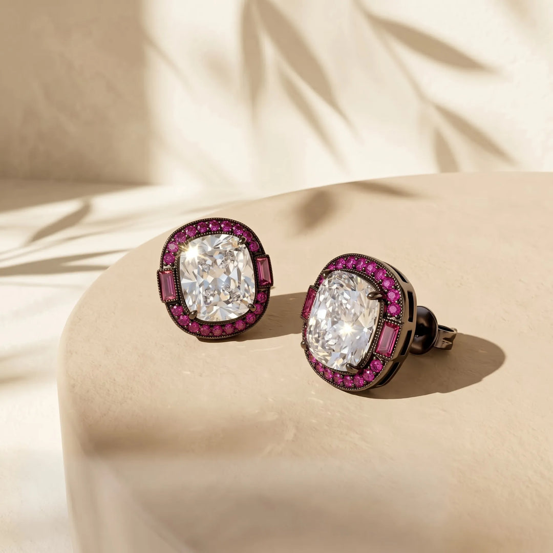 Cadence ruby halo oval crystal stud earrings for women - RANGREZ (image 3)