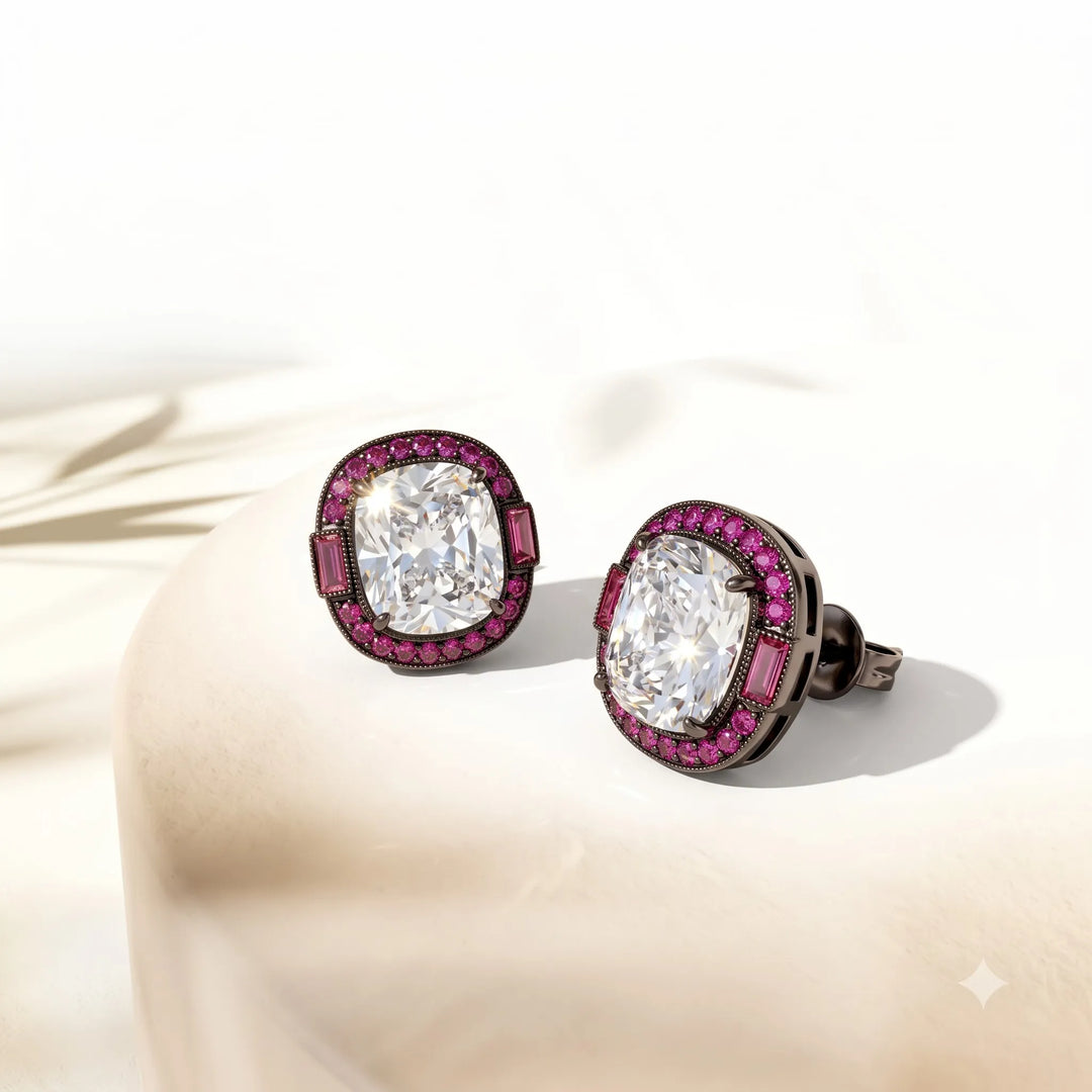 Cadence ruby halo oval crystal stud earrings for women - RANGREZ (image 4)