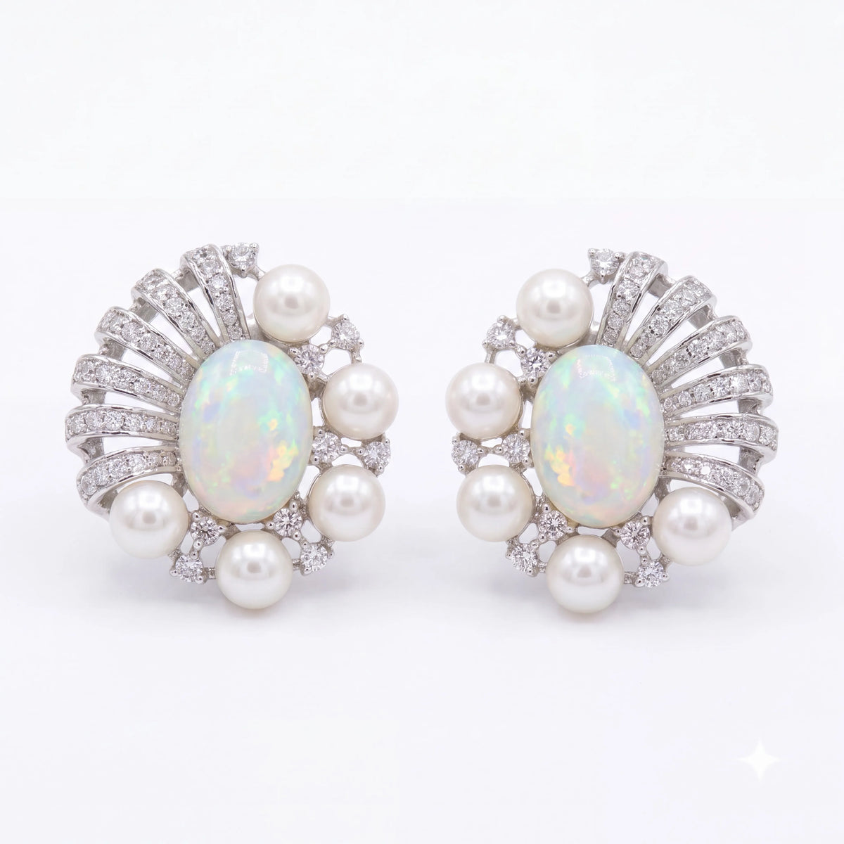 Opal and pearl cluster stud earrings for women - RANGREZ (image 3)