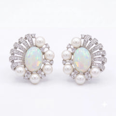 Opal and pearl cluster stud earrings for women - RANGREZ (image 3)