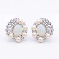 Opal and pearl cluster stud earrings for women - RANGREZ (image 1)