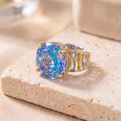 Canvas emerald cut crystal two tone statement ring for women - RANGREZ (image 8)