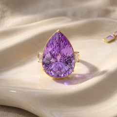 Pear crystal solitaire cocktail ring for women, gold finish - RANGREZ (image 7)