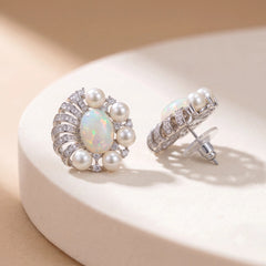 Opal and pearl cluster stud earrings for women - RANGREZ (image 2)
