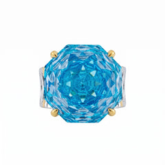 Blue Topaz crystal emerald cut two-tone cocktail ring for women, gold and rhodium finish - RANGREZ