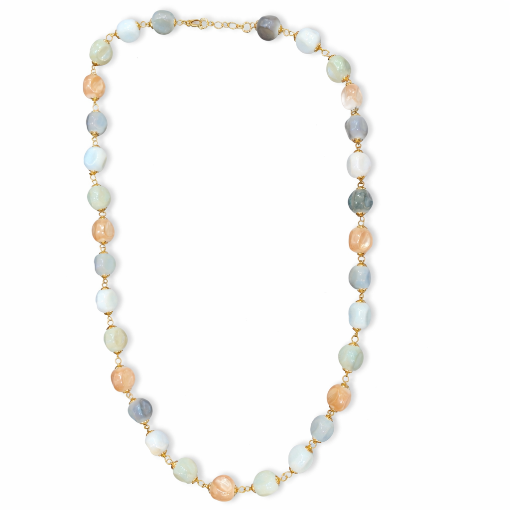 Pastel Beaded Necklace Earrings Set Mala