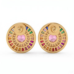 Orbis Multicolour Crystal Round Halo Stud Earrings, Gold finish