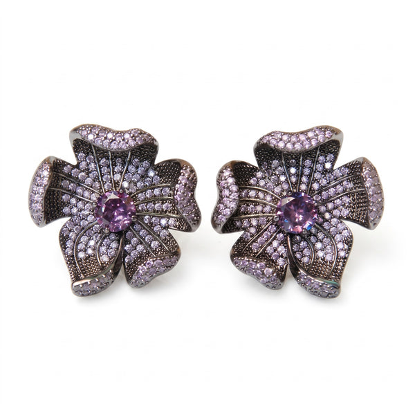 Crystal Micro-Pavé Sculpted Flower Stud Earrings