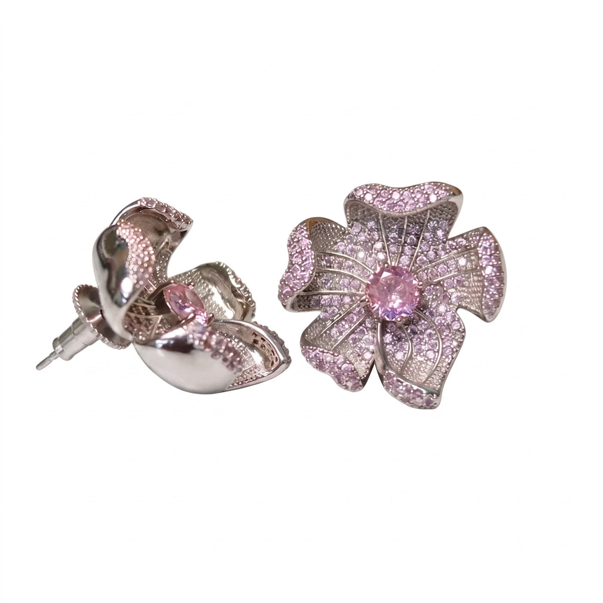 Crystal Micro-Pavé Sculpted Flower Stud Earrings