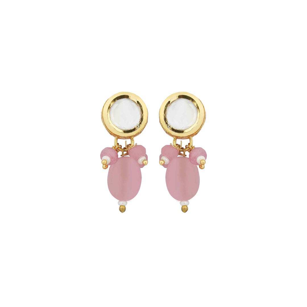 Elegant Indian Pink Kundan Necklace with Matching Drop Earrings Close-Up 