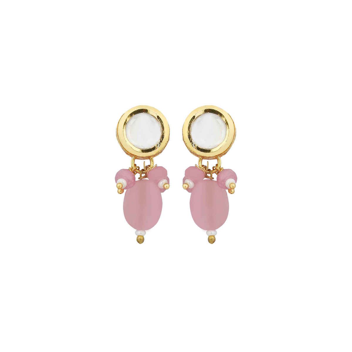 Elegant Indian Pink Kundan Necklace with Matching Drop Earrings Close-Up 