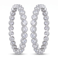 White crystal solitaire eternity bangles pair for women, rhodium finish (view 3) - RANGREZ