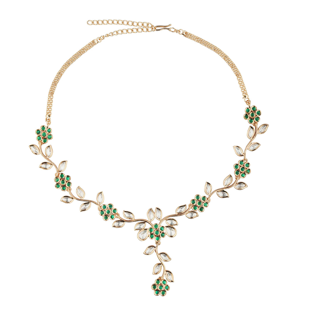 Floral Elegance Green and White CZ Necklace Set With Earrings Close-Up Product Image
