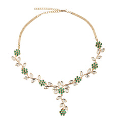 Floral Elegance Green and White CZ Necklace Set With Earrings Close-Up Product Image

