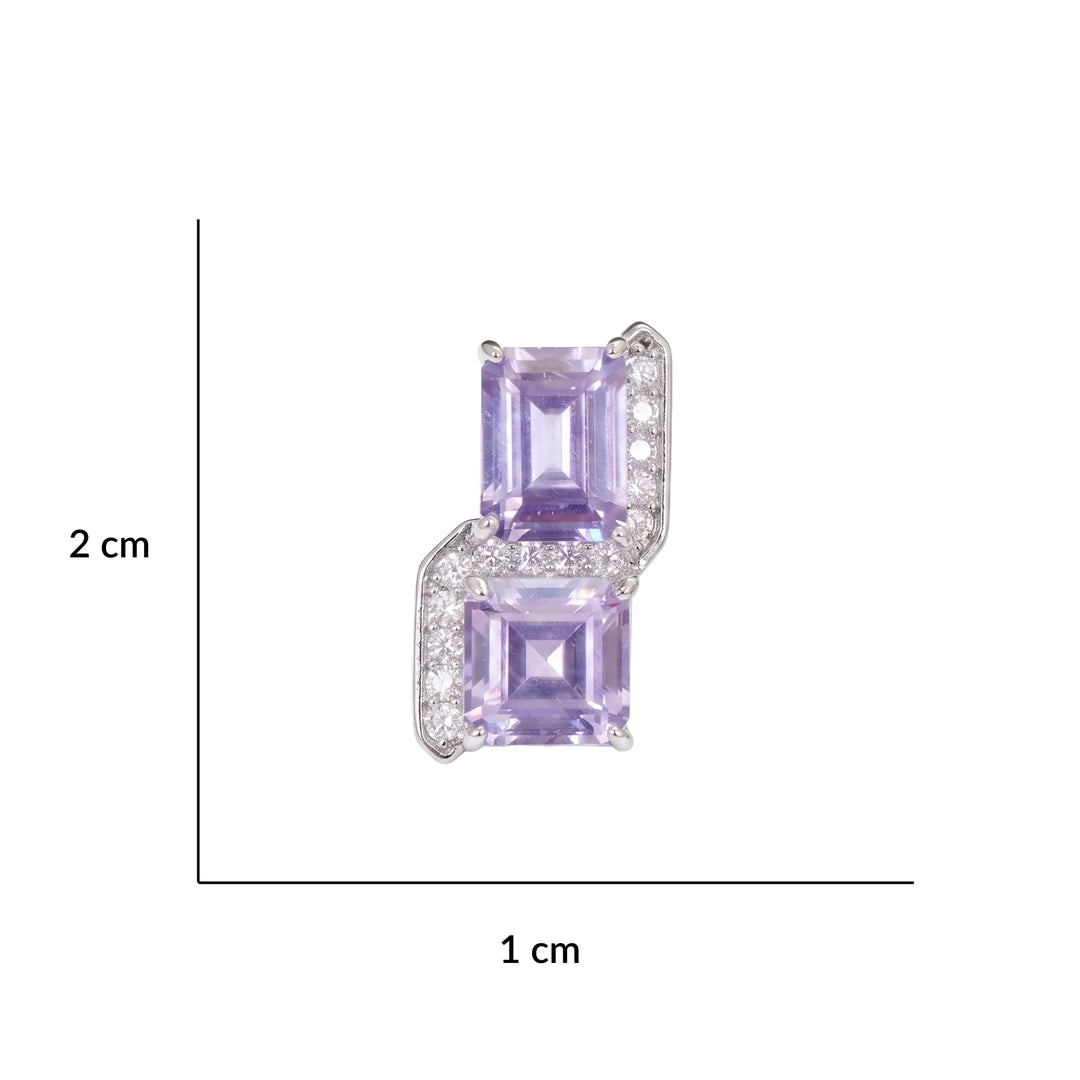 Square cut crystal stud earrings for women, CZ halo - RANGREZ (view 7)