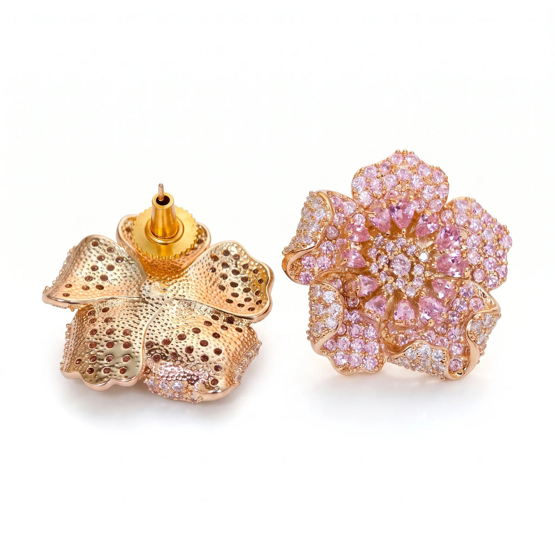 Crystal micro pave bloom flower stud earrings - RANGREZ (view 3)