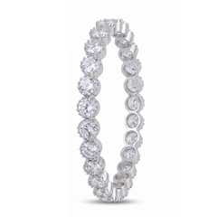 Silver-Tone Round Crystal Bangle Pair