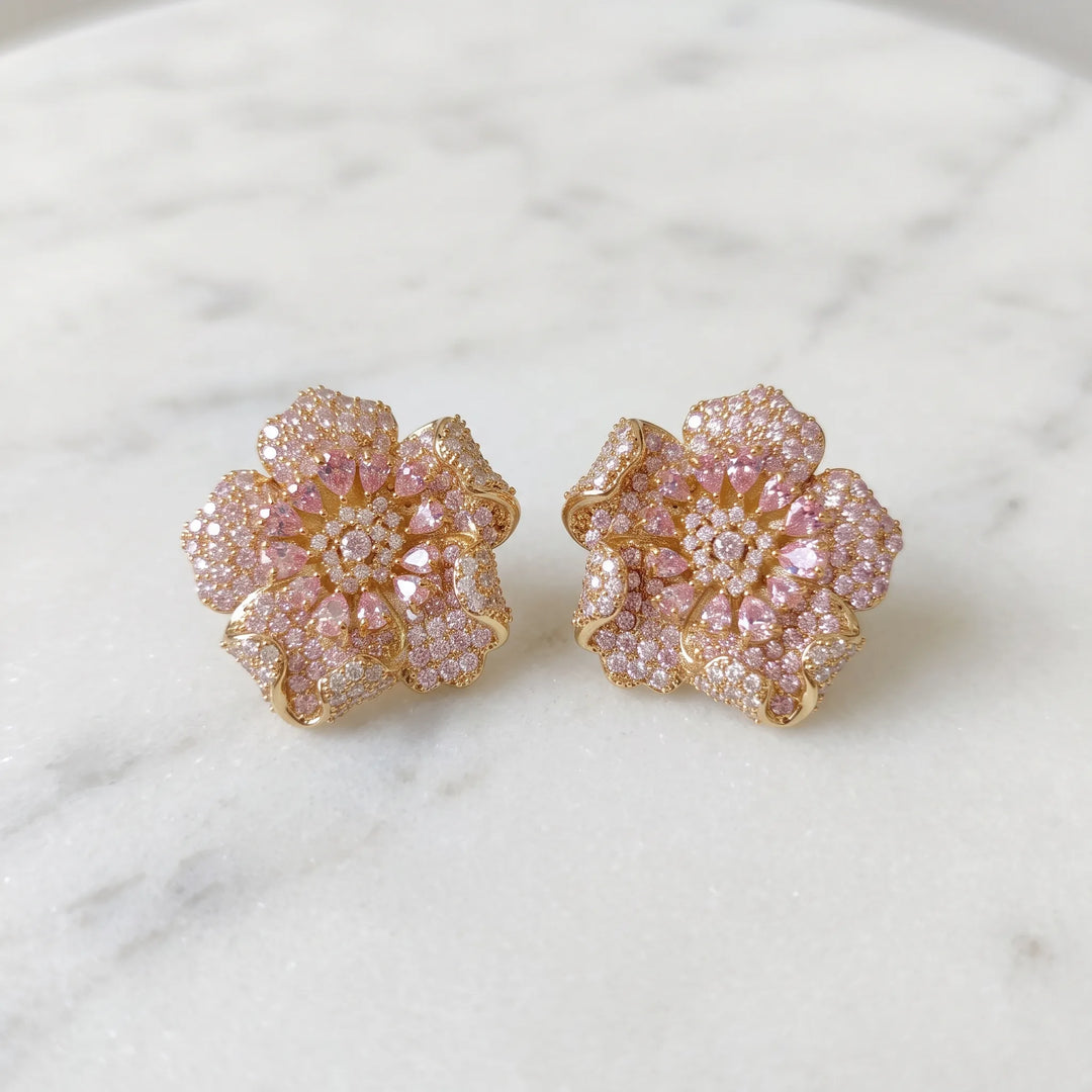 Crystal micro pave bloom flower stud earrings - RANGREZ (view 5)