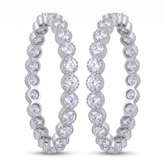 Silver-Tone Round Crystal Bangle Pair