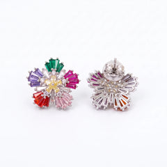 Multicolour Crystal Baguette Pinwheel Stud Earrings, Rhodium finish