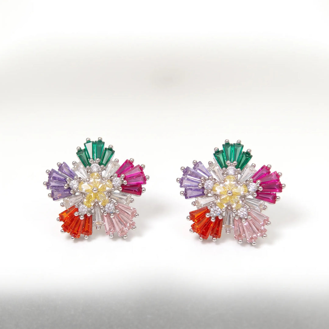 Multicolour crystal pinwheel stud earrings for women - RANGREZ (view 2)