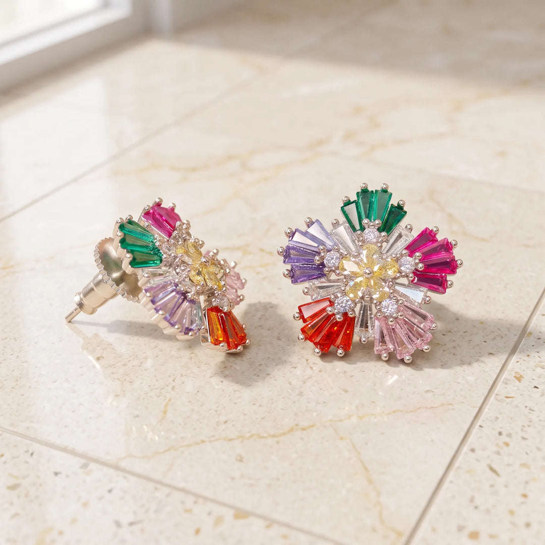 Multicolour crystal pinwheel stud earrings for women - RANGREZ (view 3)