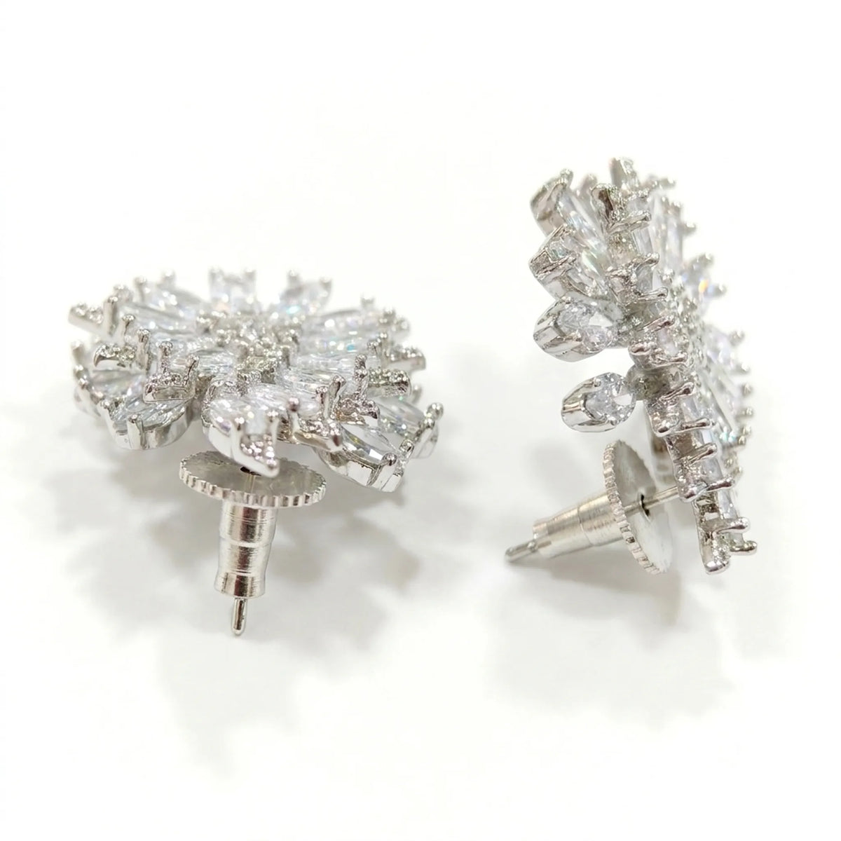 White Crystal Marquise Cluster Stud Earrings, Rhodium finish