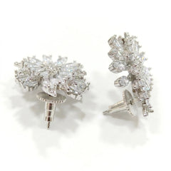 White Crystal Marquise Cluster Stud Earrings, Rhodium finish