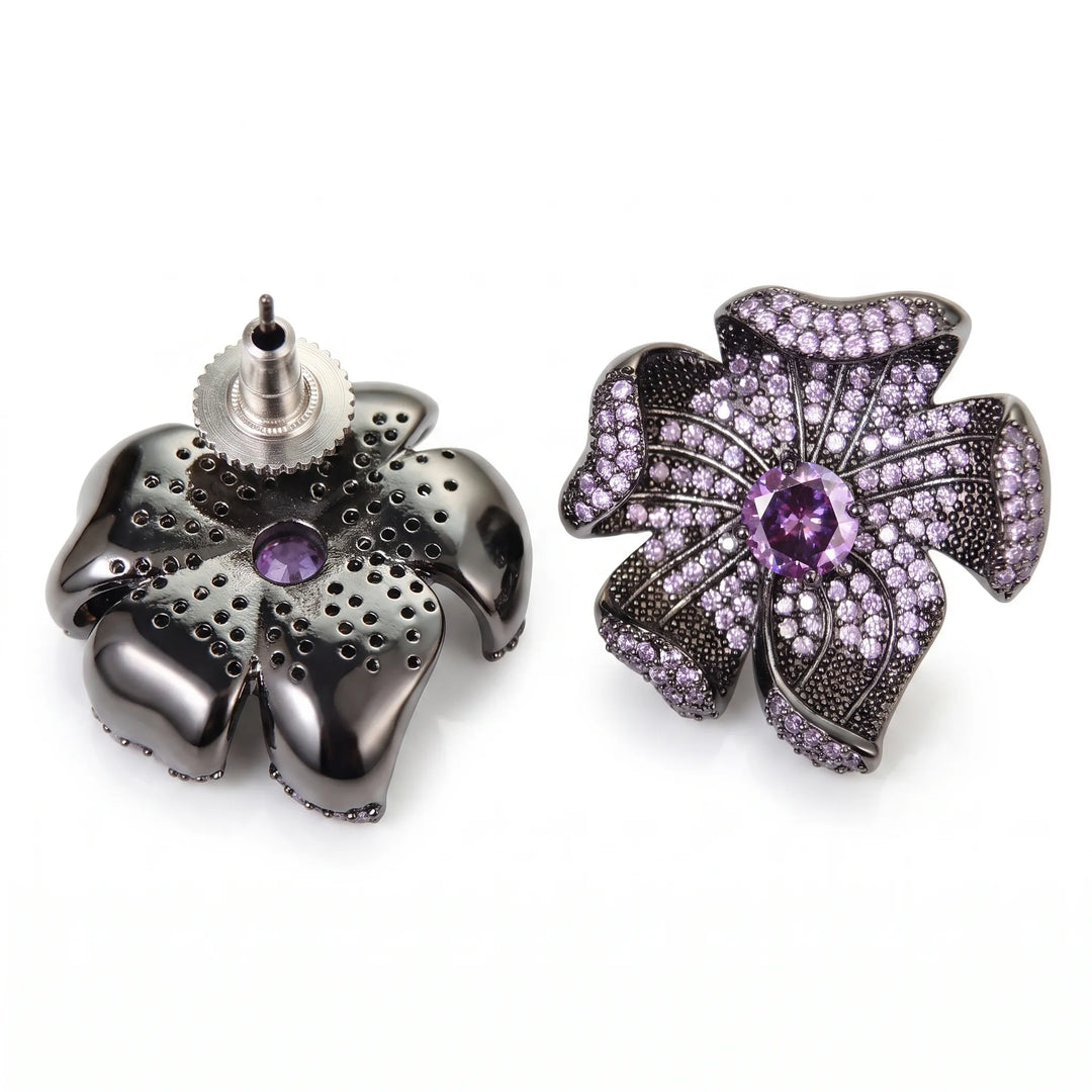 Crystal micro pave flower stud earrings for women - RANGREZ (view 2)
