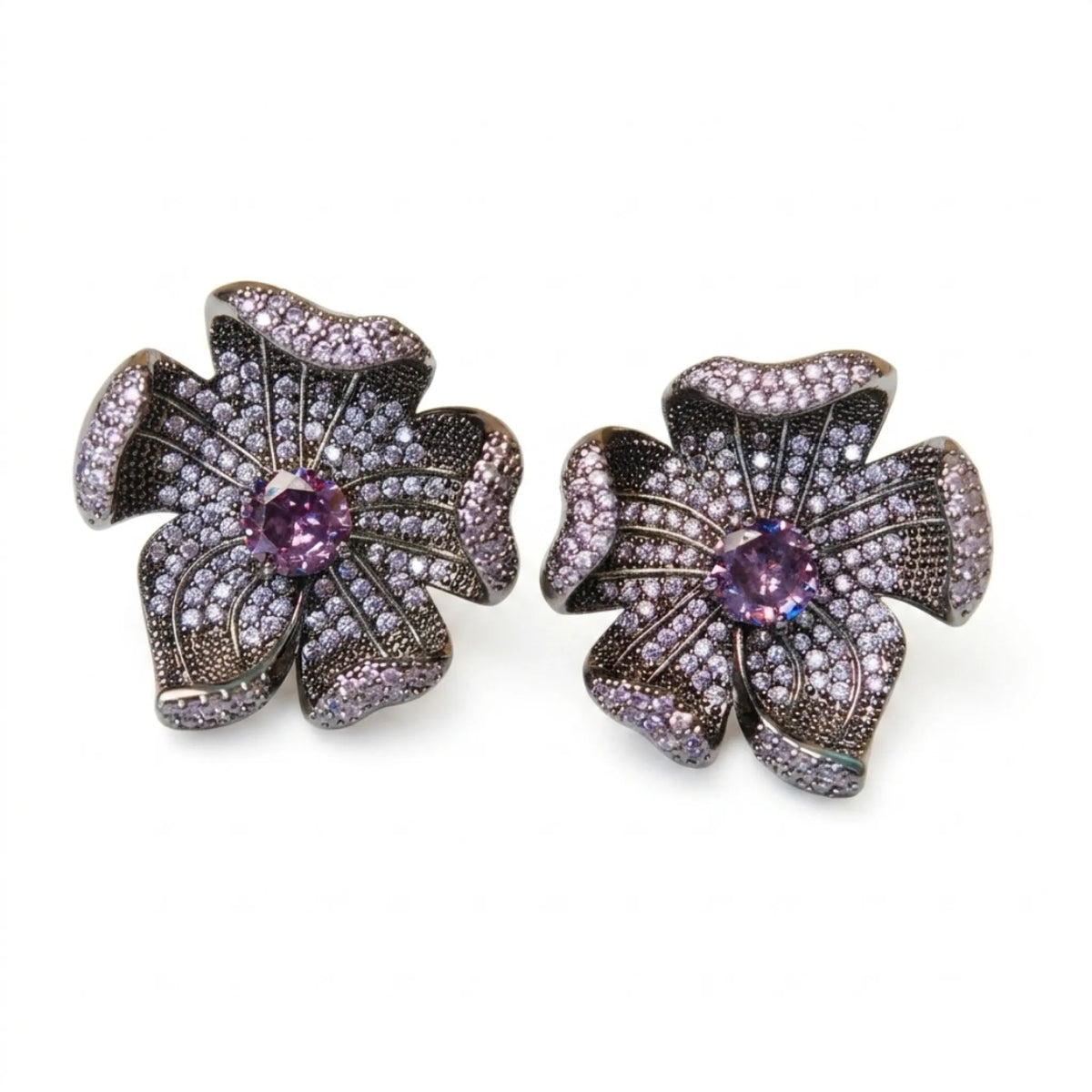 Crystal Micro-Pavé Sculpted Flower Stud Earrings