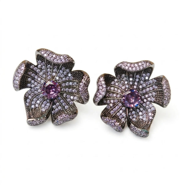 Crystal Micro-Pavé Sculpted Flower Stud Earrings
