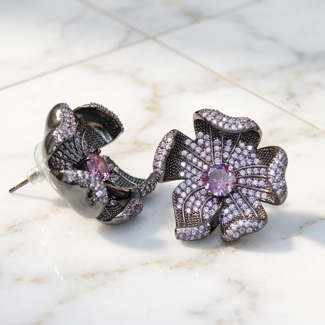 Crystal micro pave flower stud earrings for women - RANGREZ (view 3)