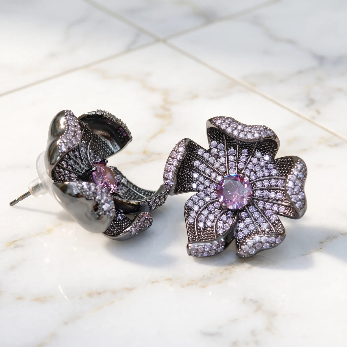 Crystal Micro-Pavé Sculpted Flower Stud Earrings