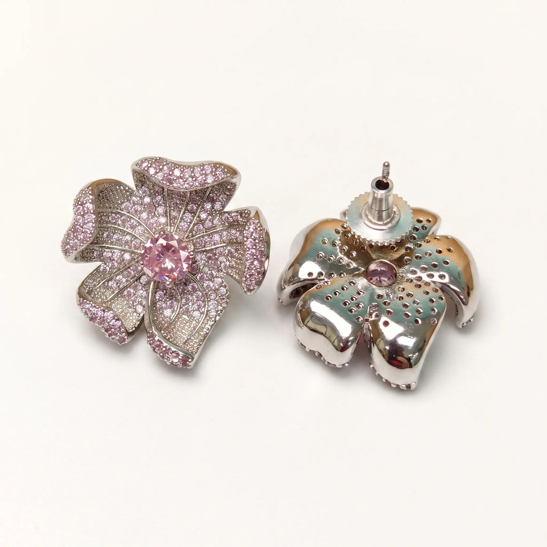 Crystal micro pave flower stud earrings for women - RANGREZ (view 6)