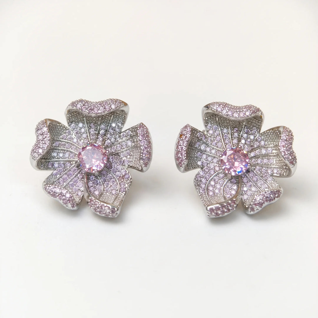 Crystal micro pave flower stud earrings for women - RANGREZ (view 5)