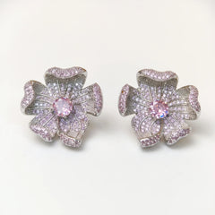Crystal Micro-Pavé Sculpted Flower Stud Earrings