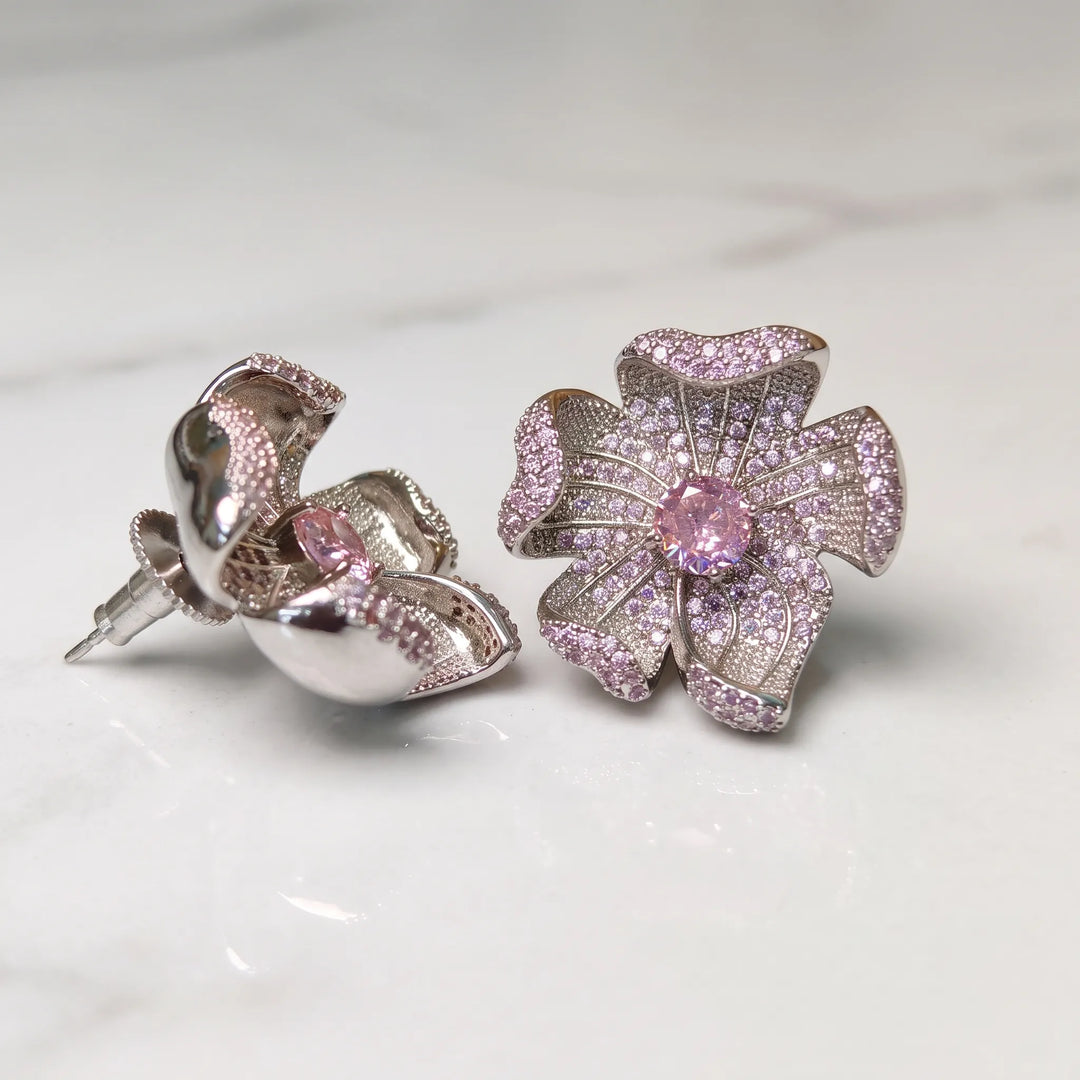 Crystal micro pave flower stud earrings for women - RANGREZ (view 7)