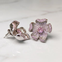 Crystal Micro-Pavé Sculpted Flower Stud Earrings